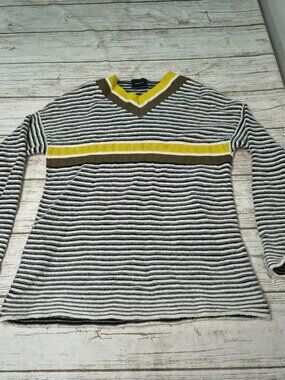 Longchamp Paris Striped Wool Angora V-Neck Sweater Size Small Made in Italy